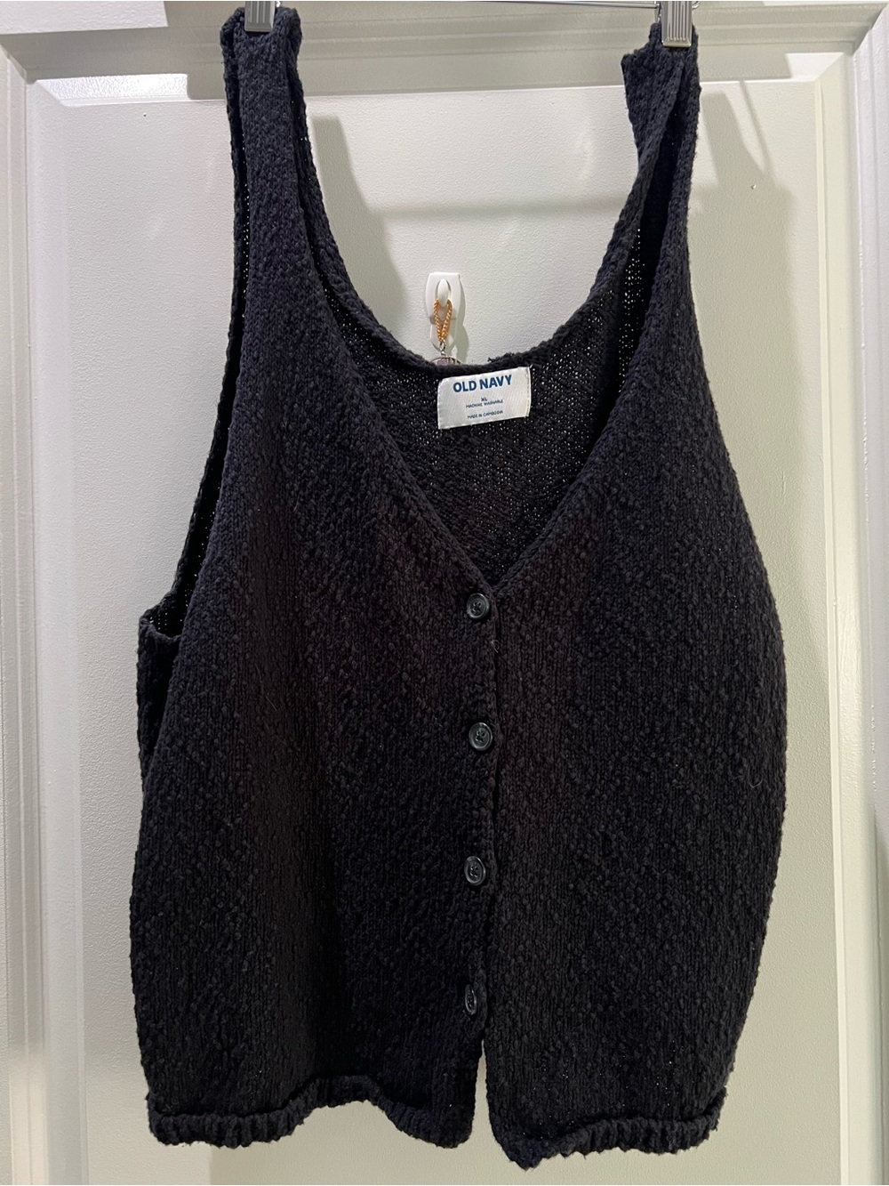 Old Navy Black Textured Button-Front Knit Vest